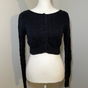Brandy Melville Cropped Navy Cable Knit Cardigan